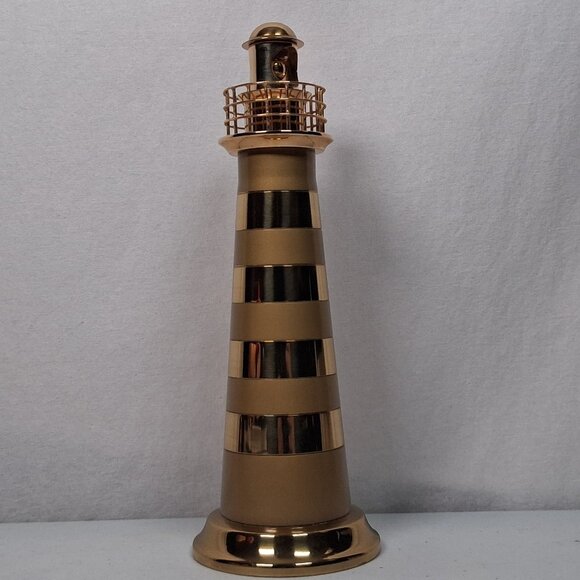Brass Lighthouse Decor Striped Coastal Ocean Beach House Maritime Tower 10" - Picture 5 of 10